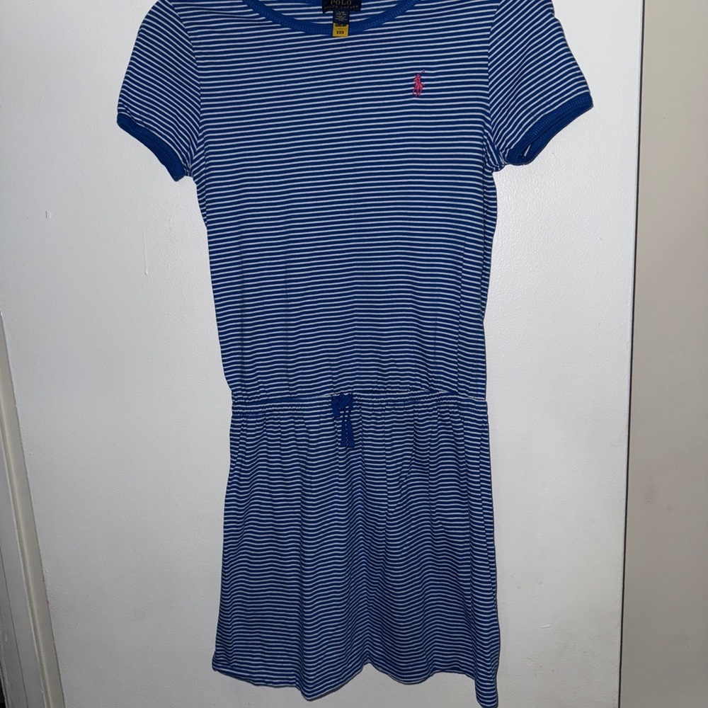 Blue Ralph Lauren Striped Drawstring Kids Dress